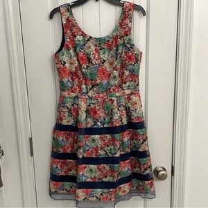 Minuet large Floral Sleeveless Dress with Striped Detail